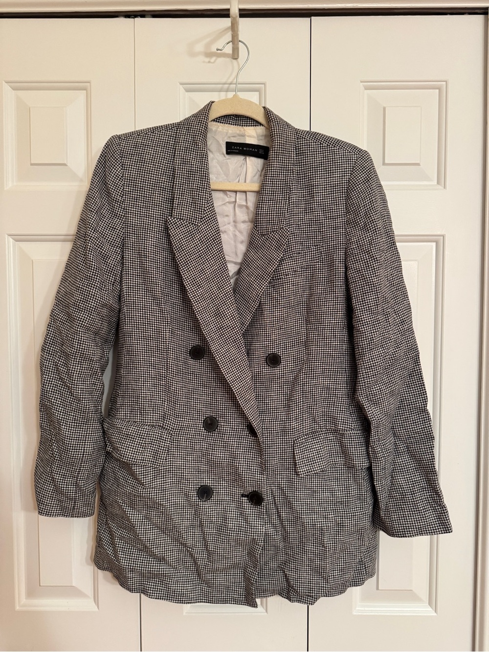 Zara Woman houndstooth double-breasted blazer M